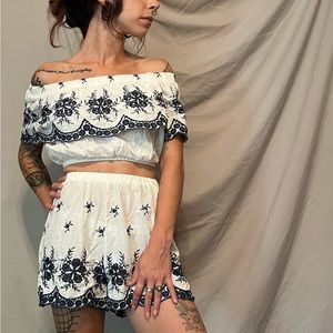 embroidered blouse and short set